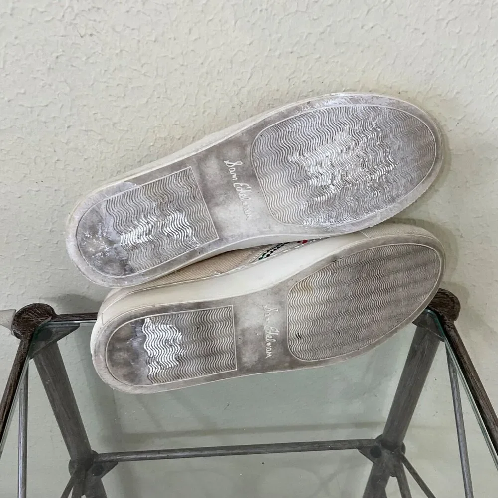 Sam Edelman shoes Women's size 7M Embroidered Floral /birds Slip On Tan shoes - Picture 5 of 8